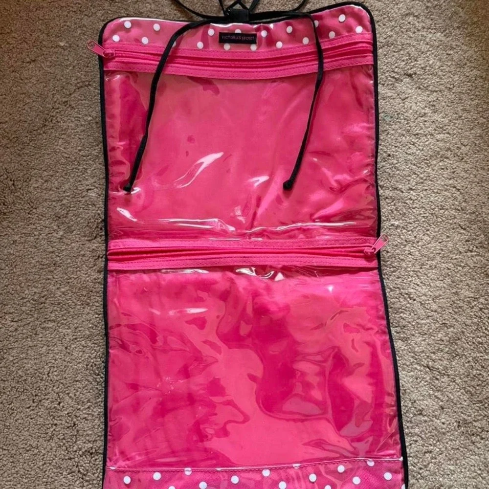 Pink and white‎ polka dot Victoria's Secret makeup/accessory travel bag